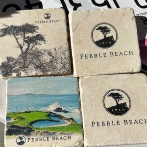 Pebble Beach Stone Coaster Set in Beige, Green & Blue Accents